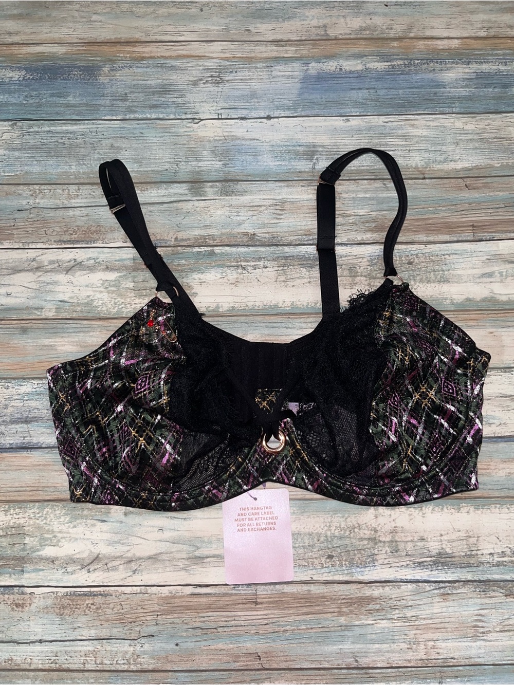 NWT Savage X Fenty A Little Tart Unlined Bra Plaid Lace 34DD - Picture 2 of 6